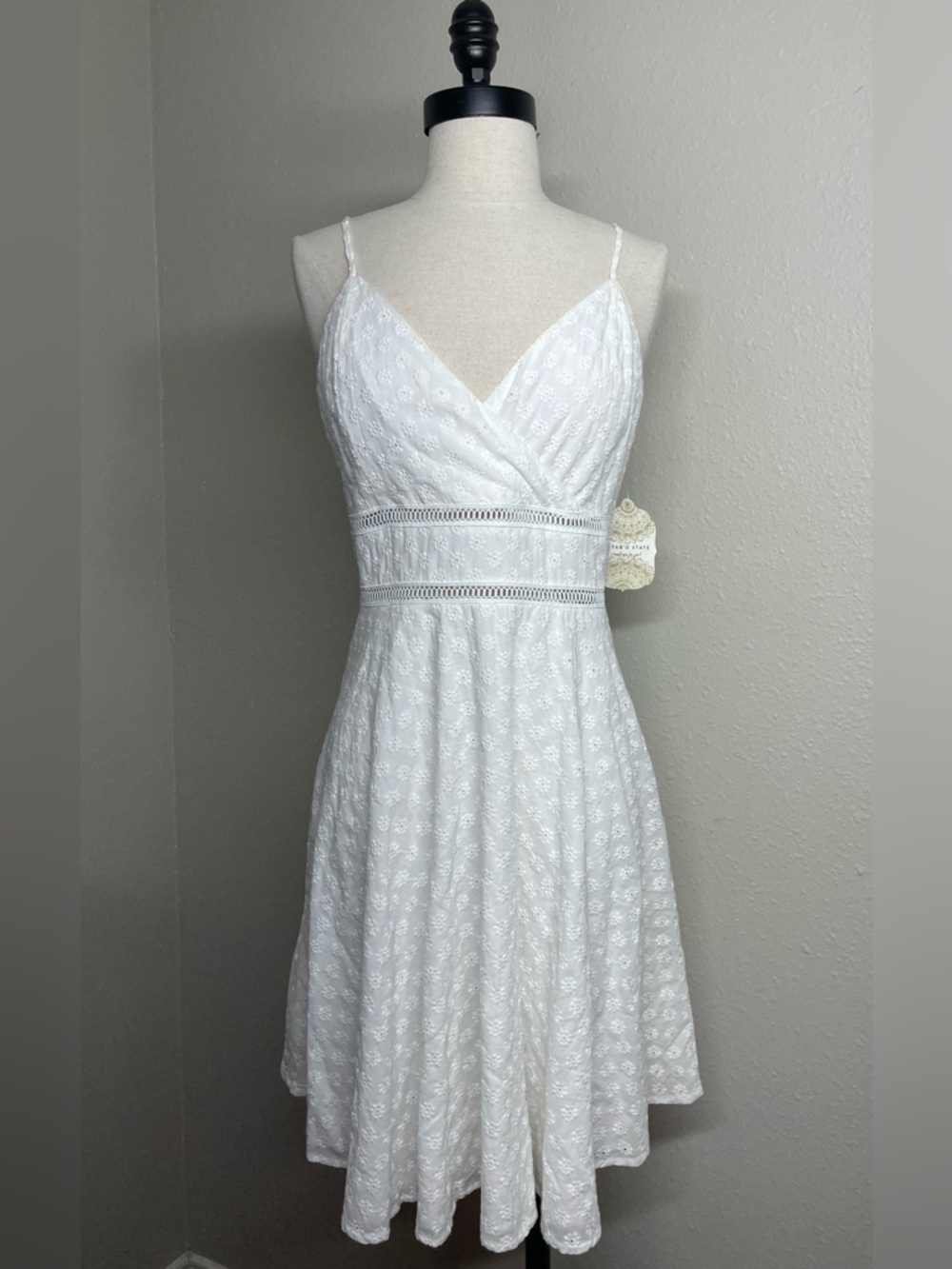 Altar'd State White Eyelet Spaghetti Strap Mini Dress